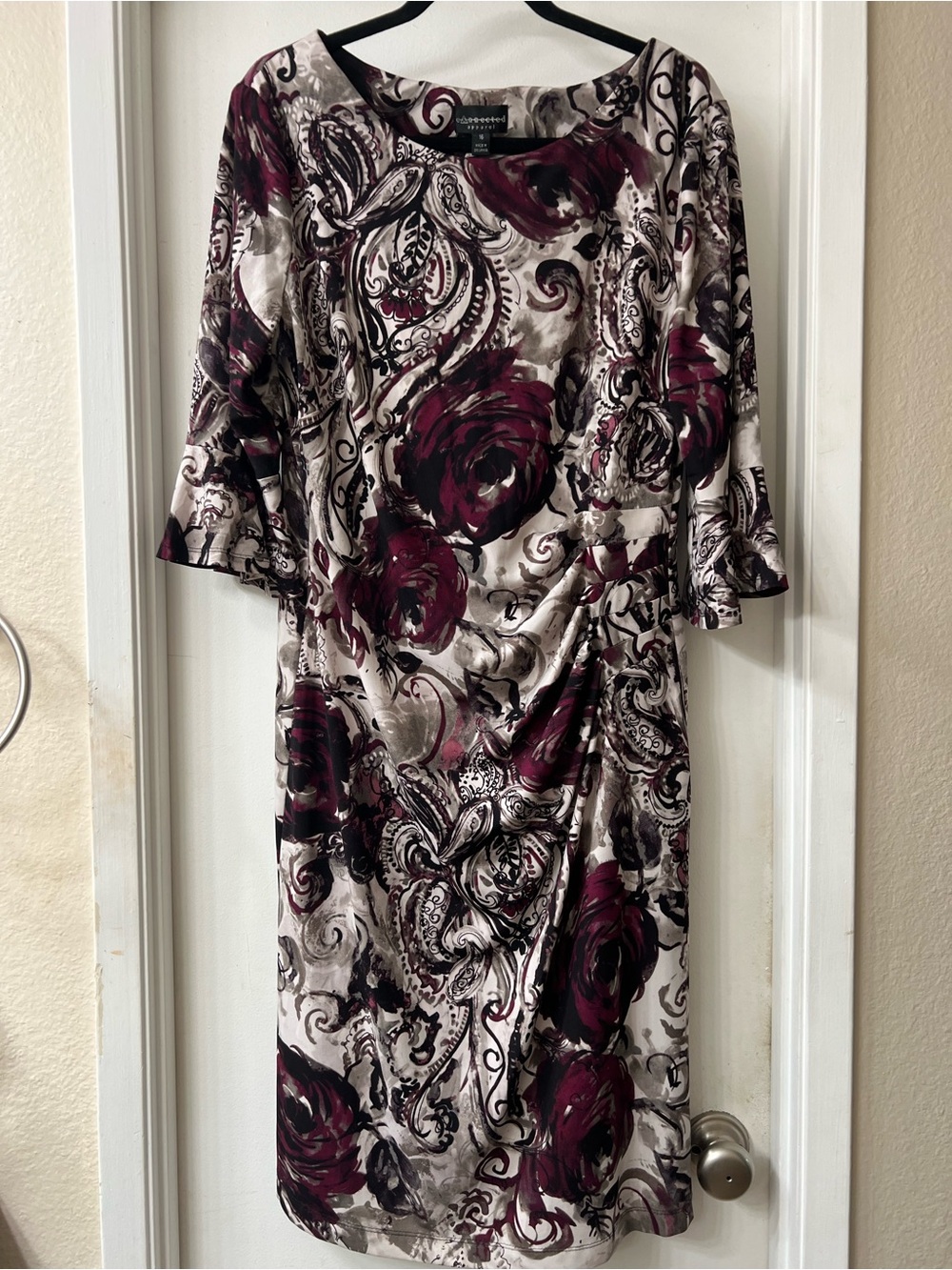 connected apparel Burgundy Floral Print Midi Dress